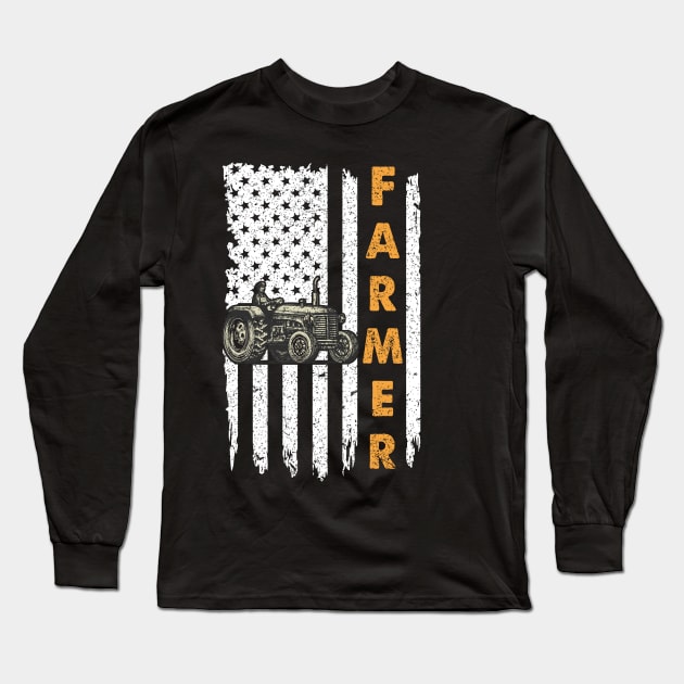 Farmer Tractor American Flag Long Sleeve T-Shirt by GRADEANT Store